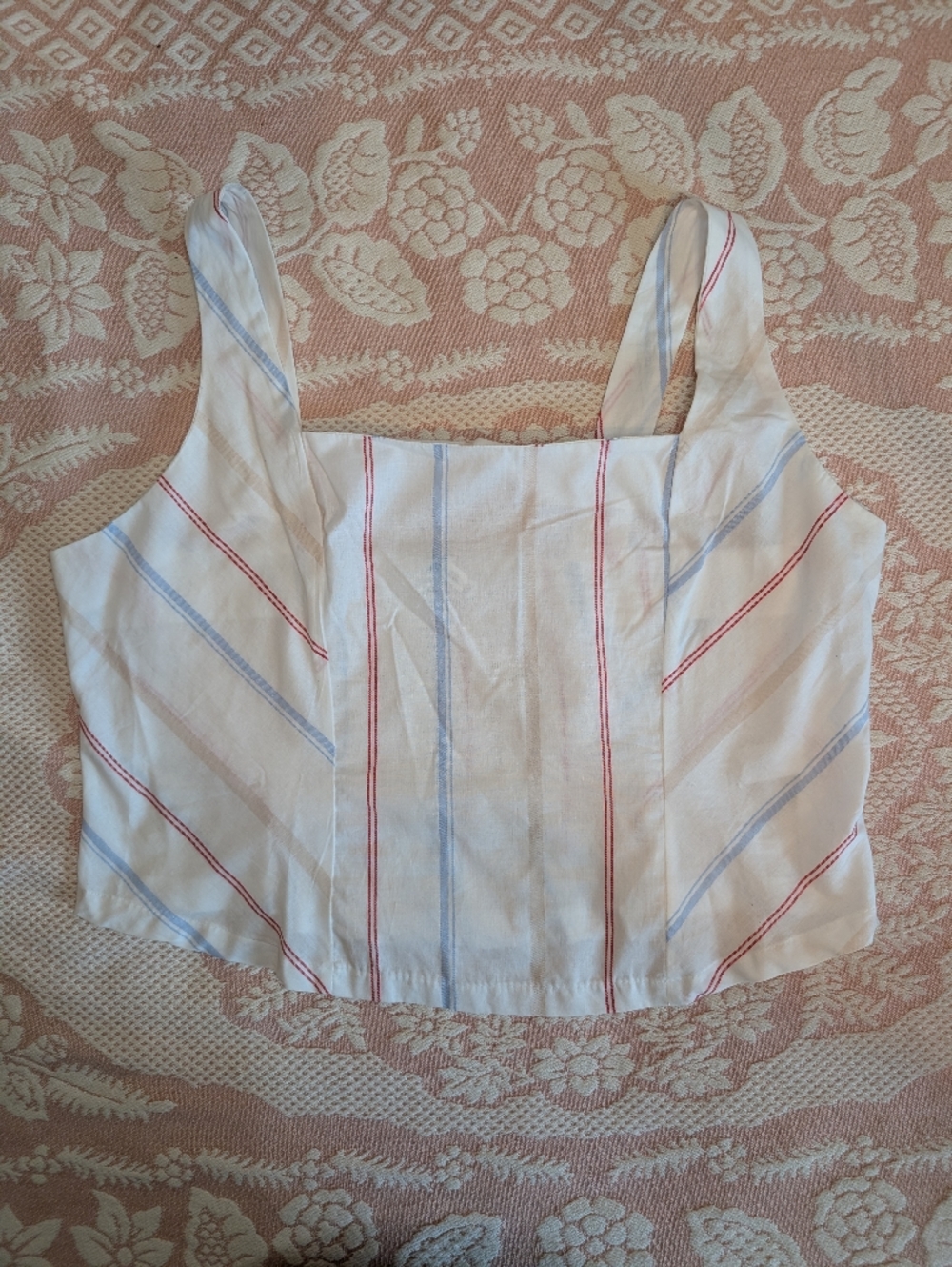 Maurices White Crop Tank with Blue and Red Stripes